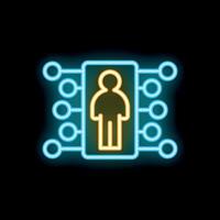 Neon icon of person connecting to network sharing information online vector