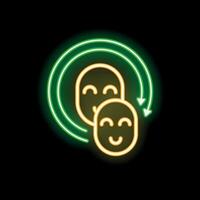 Neon sign representing customer retention with two smiling faces exchanging in a cycle of arrows vector