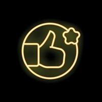 Neon thumb up with star in circle on black background vector