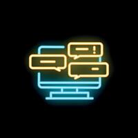Neon computer icon showing online chatting with speech bubbles vector