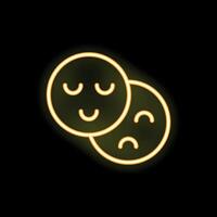 Yellow neon sign showing happy and sad mood faces on black background vector