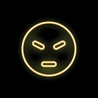 Neon yellow angry face glowing on black background vector