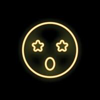 Neon emoticon showing amazement with open mouth and starry eyes vector