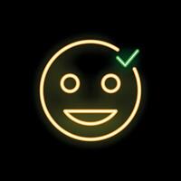 Neon yellow smiley face with check mark showing positive feedback vector
