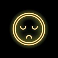 Yellow neon sad face glowing on a black background vector