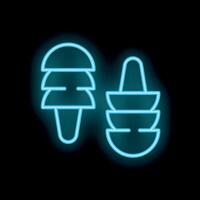 Glowing neon icon of earplugs with and without handle for noise protection vector