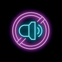 Neon sign showing crossed out sound icon on black background vector