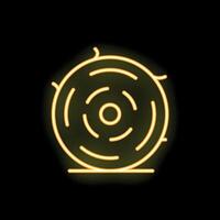 Yellow neon sign of a tree trunk with annual rings on black background vector