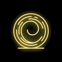 Yellow neon sign showing a spiral on a black background vector
