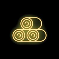 Yellow neon sign of rolled material glowing on black background vector
