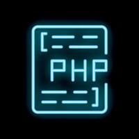 Neon php file icon glowing on dark background vector