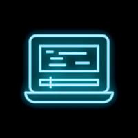 Neon laptop icon showing code on screen and progress bar vector