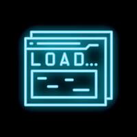 Neon blue website loading icon on black background vector