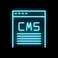 Neon blue cms icon showing content management system vector
