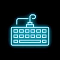 Neon icon of keyboard glowing blue on dark background vector