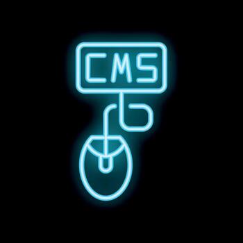 Neon icon of computer mouse connected to cms system vector