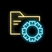 Neon icon of folder and gear representing automated file management system vector