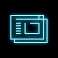 Neon blue icon of multiple layout design files glowing on black background vector