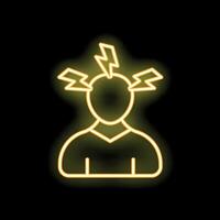 Neon sign of a person having a headache with lightning around head vector