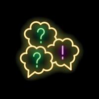 Neon speech bubbles showing question marks and exclamation mark vector