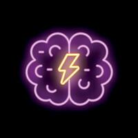Neon sign of brain with lightning bolt symbolizing idea generation vector