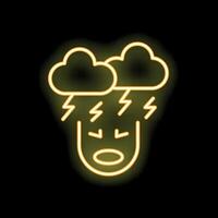Neon sign representing a face expressing anger with storm clouds and lightning vector