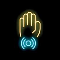 Neon icon of a hand using a touch screen interface vector