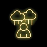 Neon icon of a person standing under raining clouds representing sadness vector