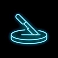 Neon scalpel cutting petri dish icon, science experiment concept vector