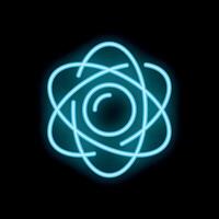 Neon atom icon glowing on dark background vector