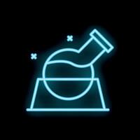 Neon sign representing chemical flask filled with liquid on support vector