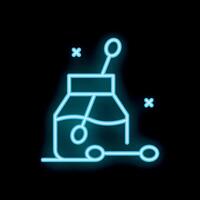 Neon icon of mixing ingredients in jar with whisk and spoons vector