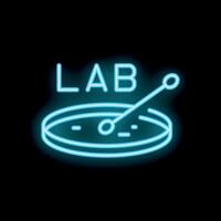 Neon laboratory sign with petri dish and inoculation loop vector