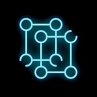 Neon blue blockchain technology icon glowing on black background vector