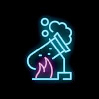 Neon sign representing chemical reaction with erlenmeyer flask heating on burner vector