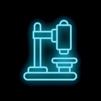 Neon icon of a drilling machine with a hydraulic press shining on black background vector