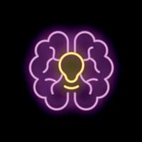 Neon brain showing light bulb glowing inside for big idea vector