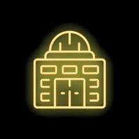 Neon yellow observatory building shining on black background vector