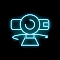 Neon web camera rotating on stand with arrows showing motion vector