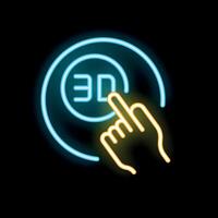 Neon icon of hand pressing 3d button on touchscreen vector
