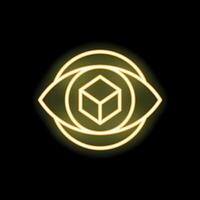 Neon eye focusing on three dimensional cube symbol vector