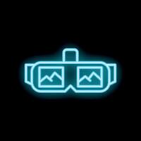 Neon icon of vr headset showing mountainscape displaying on screen vector