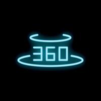 Neon 360 degrees rotating platform icon glowing on dark background vector