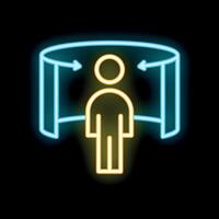 Neon icon of person standing inside augmented reality simulation vector