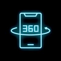 Neon icon of smartphone showing 360 degree rotation feature vector