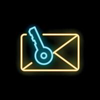 Neon email security icon with key representing secure messaging vector