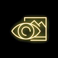 Neon icon of eye watching image displaying mountains vector