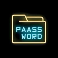Neon folder icon representing password protected folder vector