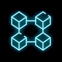 Neon blockchain technology icon glowing on black background vector
