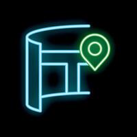 Neon pin pointing location on curved city map vector